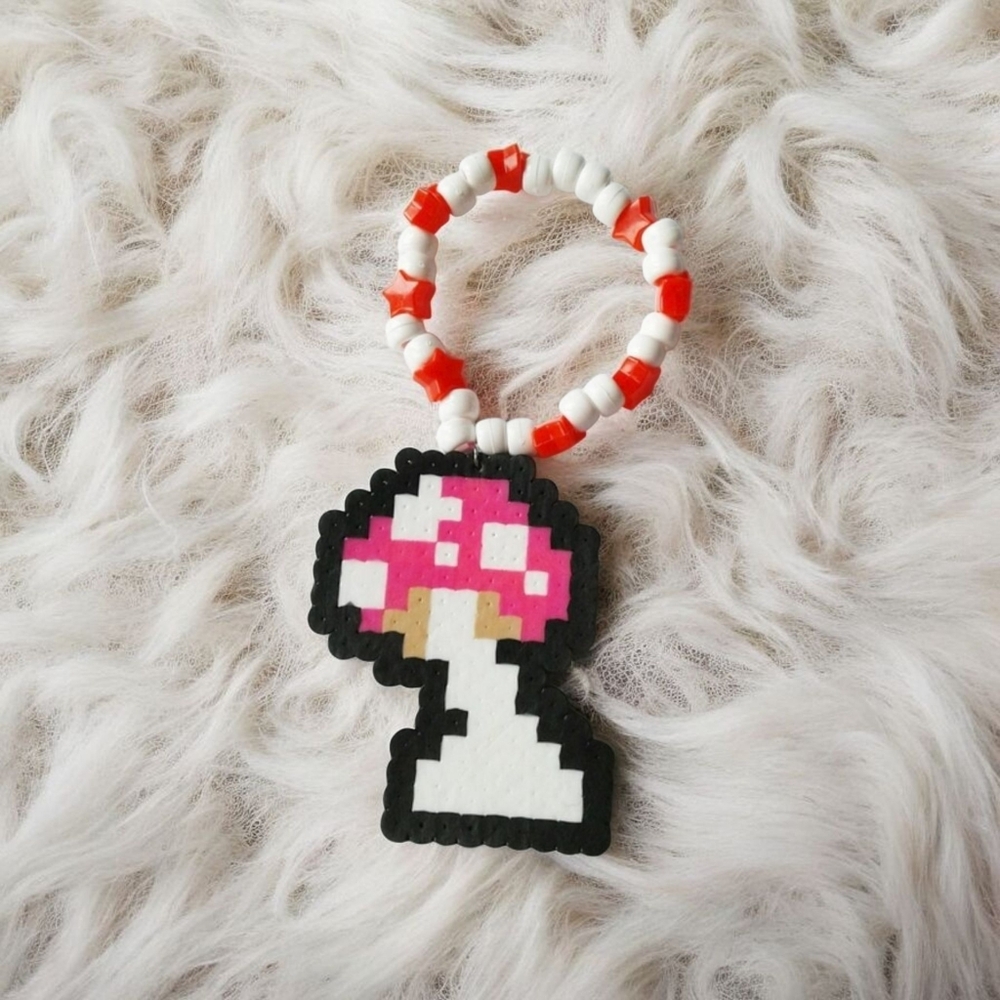 Mushroom Perler Kandi Bracelet - Dark Pink